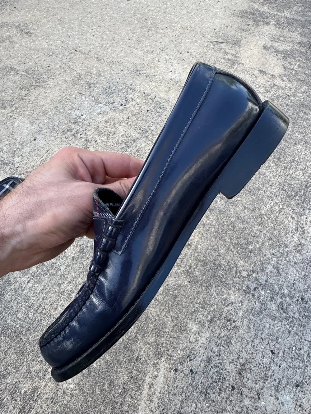 G.H. Bass & Co. Navy Patent Leather Larson Plaid Weejun Loafers 8D
